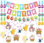 Easter Decorations, Easter Party Decorations Includes Happy Easter Banner and Hanging Swirls, Easter...