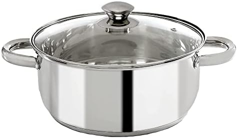 Ecolution Stainless Steel Stock Pot with Encapsulated Bottom Matching Tempered Glass Steam Vented...
