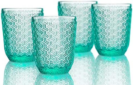 Elle Decor Bistro Key 4 Pc Set Old Fashion Green-Glass Elegant Barware and Drinkware, Dishwasher...
