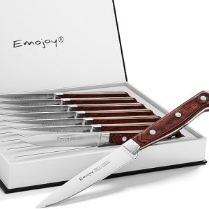 Emojoy Steak Knives, Steak Knife Set of 8, Highly Resistant and Durable German Stainless Steel...