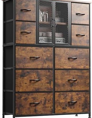 EnHomee Dresser for Bedroom with Mesh Door Tall Dressers & Chests of Drawers with 10 Fabric Drawer...