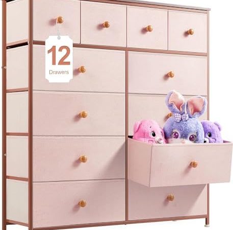 EnHomee Pink Dresser for Bedroom with 12 Drawers Dressers for Bedroom Pink Chest of Drawers with...