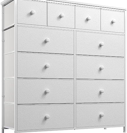 EnHomee White Dresser, Dresser for Bedroom with 12 Drawers White Dressers & Chest of Drawers Tall...