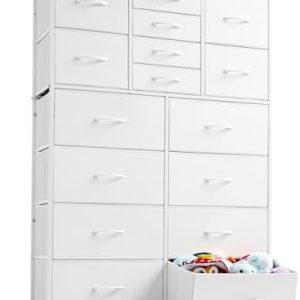 EnHomee White Dresser for Bedroom with 16 Drawers, White Tall Dressers for Bedroom with Wooden Top...
