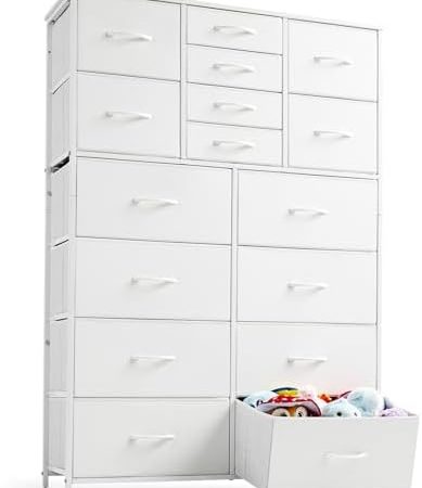 EnHomee White Dresser for Bedroom with 16 Drawers, White Tall Dressers for Bedroom with Wooden Top...
