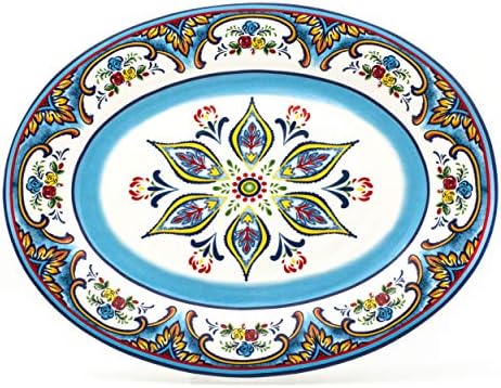 EuroCeramica Zanzibar Collection Oval Serving Platter, 18'' Large, Spanish Floral Design,...