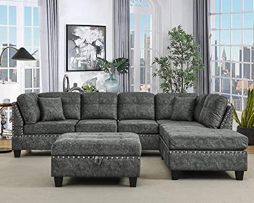 Evedy Modern Sectional, Living Room Furniture Sets,L-Shaped Couch with Storage Ottoman,3-Seaters...