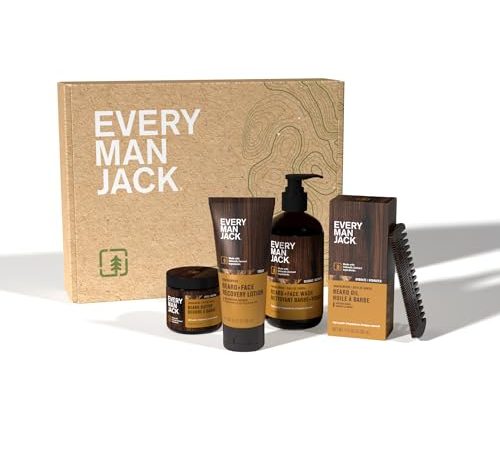 Every Man Jack Mens Sandalwood Beard Set - Five Full-Sized Grooming Essentials For a Complete...
