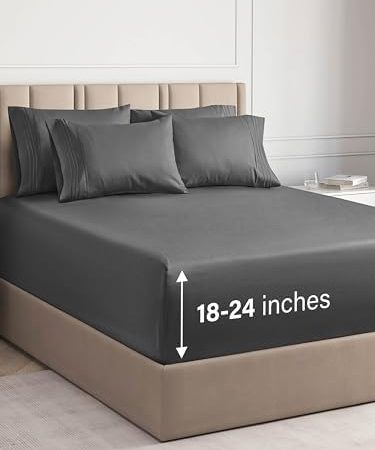 Extra Deep King Sheet Set - 6 Piece Breathable & Cooling Sheets - Hotel Luxury Bed Sheets Set - Easy...