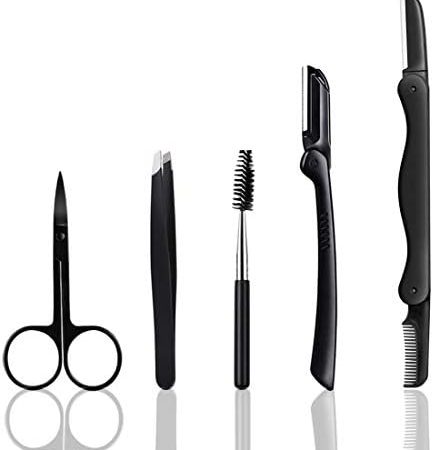 Eyebrow Razor and Grooming Kit - 5 in 1 Set With Razors, Trimmer, Brush, Scissors, and Tweezer for...