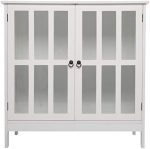 FCH Transparent Double Door Side Cabinet White Storage Cabinet with Two Doors and Storage Drawer...