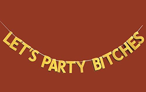 FECEDY Glitter Gold Alphabet Let's Party Banner for Bachelorette Party Decoration