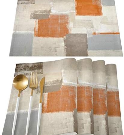 Fall Placemats for Dining Table Set of 4 Cotton Linen Heat Insulating Durable Washable Orange Brawn...
