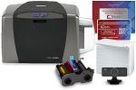 Fargo DTC1250e Single Sided ID Card Printer & Complete Supplies Package with Silver Edition Bodno...