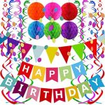 Fecedy Happy Birthday Banner with Colorful Paper Flag Bunting Paper Circle Confetti Garland Swirl...