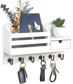 FifthQuarter Key and Mail Holder for Wall, Mail Organizer Wall Mount with 6 Hooks and Storage...
