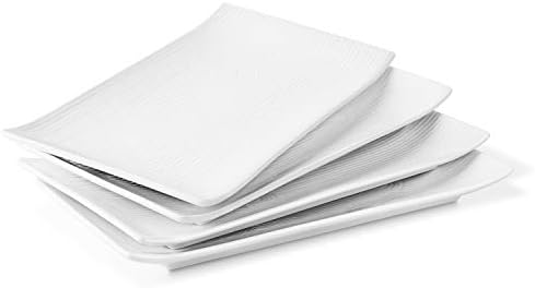 Flexzion White Serving Platters - 4 Pack Rectangular Serving Plate - 10 Inch Long Rectangle Ceramic...