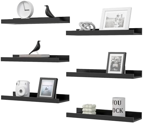 Floating Shelves Set of 6, Black Wall Shelves with Lip, Display Shelves for Wall Decor, Modern...
