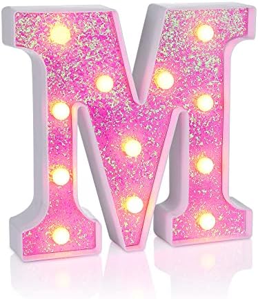 Foaky LED Letter Lights Sign Light Up Pink Letters Glitter Alphabet Letter Sign for Night Light...