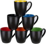 Foraineam Set of 6 Coffee Mugs 16 Ounces Matte Black Porcelain Mug Set Large-sized Ceramic...