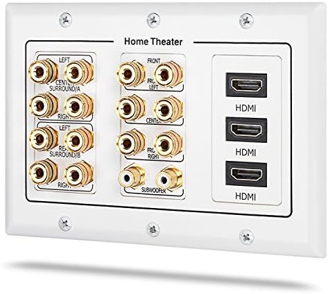 Fosmon 3 Gang Wall Plate, (3-Gang 7.2 Surround Sound Distribution) Home Theater Copper Banana...