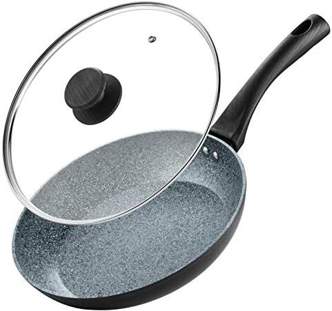 Frying Pan with Lid, Nonstick 9.5 Inch Frying Pan with Non toxic Stone-Derived Coating, Omelette Pan...