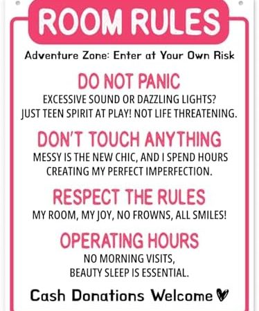 Funny Room Rules Sign - Cute Room Decor for Teen Girls Bedroom, Pink Preppy Room Decorations, Cute...