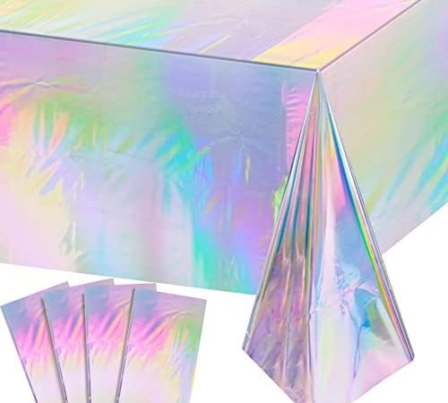 FunnyPars 4 Pack Iridescent Plastic Tablecloths Shiny Disposable Laser Rectangle Table Covers...