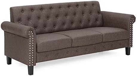 Furinno Bastia Vintage Modern Chesterfield Button Tufted 3-Seater Sofa Couch for Living Room, Brown...