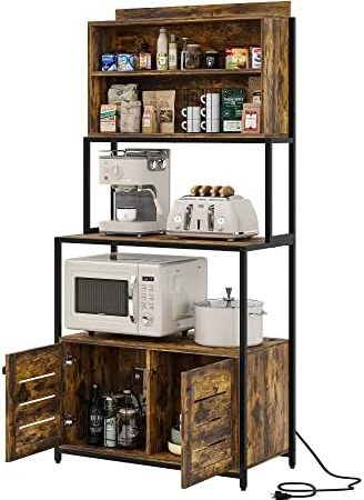 Furniouse 5-Tier Kitchen Bakers Rack with Power Outlet, Industrial Microwave Oven Stand with...