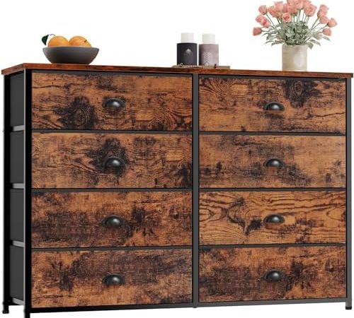 Furnulem Fabric Dresser with 8 Large Drawers, Wide Console Table for 50'' TV, Industrial Dresser for...