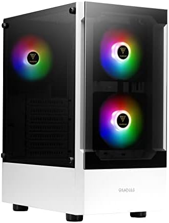 GAMDIAS White RGB Gaming ATX Mid Tower Computer PC Case with Side Tempered Glass Panel and a...