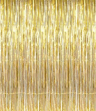 GOER 3.2 ft x 9.8 ft Metallic Tinsel Foil Fringe Curtains Party Photo Backdrop Party Streamers for...