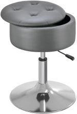 GREENSTELL Vanity Stool with Storage, 19" to 23" Height Adjustable PU Leather Vanity Chair, 360°...