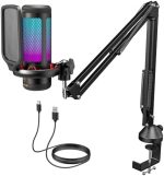 Gaming USB Microphone Set for PC, TONOR RGB Condenser Mic with Boom Arm Quick Mute, RGB Lighting,...