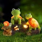 Garden Statue Outdoor Decor-Cute Frog Face Turtles with Solar Lights Outdoor Lawn Decor Garden...
