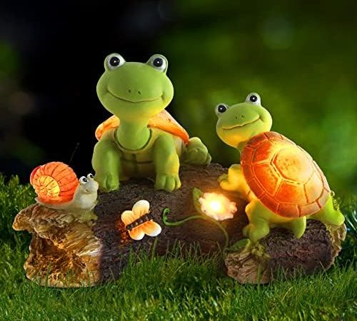 Garden Statue Outdoor Decor-Cute Frog Face Turtles with Solar Lights Outdoor Lawn Decor Garden...