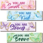 Geetery 4 Pcs Butterfly Inspirational Girl Room Decor Positive Quotes Wall Decor for Kids Colorful...