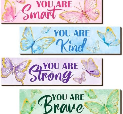 Geetery 4 Pcs Butterfly Inspirational Girl Room Decor Positive Quotes Wall Decor for Kids Colorful...