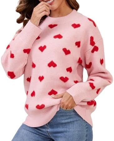 Gihuo Valentine Heart Sweater for Women Cute Kawaii Casual Crewneck Long Sleeve Knitted Pullover...