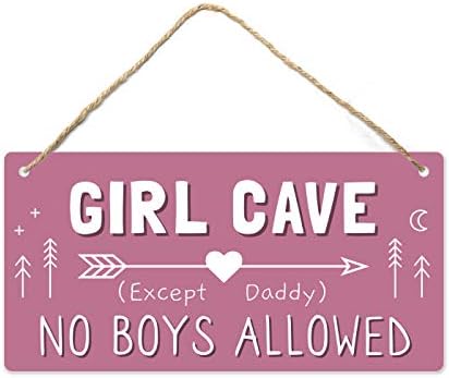 Girl Cave Sign, Decorations for Bedroom, 12″x6″ PVC Plastic Decoration Hanging for Kids Room & Door,...