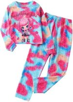Girl's 2 Piece Tie Dye Cartoon Print Round Neck Long Sleeve Tee Shirt Top and Pants Sets Casual T...