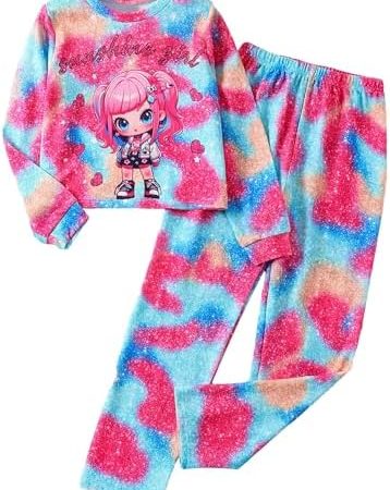 Girl's 2 Piece Tie Dye Cartoon Print Round Neck Long Sleeve Tee Shirt Top and Pants Sets Casual T...
