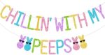 Glitter Chillin with my Peeps Banner - NO DIY - Easter Party Decorations,Happy Easter Bunny Banner...