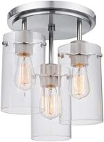 Globe Electric 60338 3-Light Semi-Flush Mount Ceiling Light, Brushed Steel, Clear Glass Shades,...