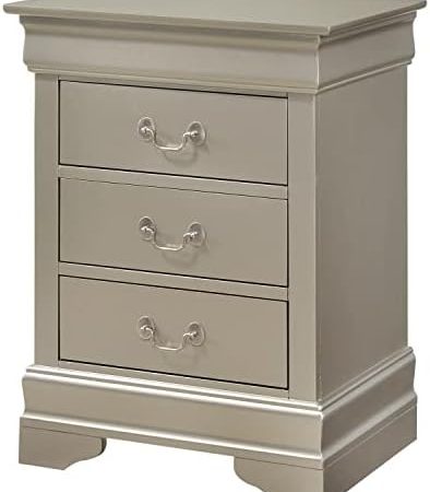 Glory Furniture Louis Phillipe 3 Drawer Nightstand in Silver Champagne