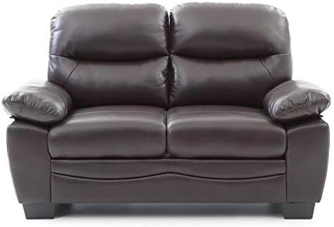 Glory Furniture Marta Upholstered Love Seat, Dark Brown Faux Leather