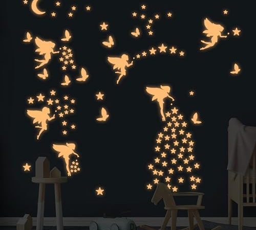 Glow in The Dark Fairy Wall Decals, Luminous Fairies Stars Wall Stickers for Ceiling, Peel and Stick...