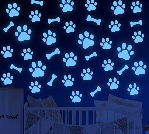 Glow in The Dark Wall Decals Glowing Paw Print Wall Decals Luminous Dog Puppy Wall Stickers Glow in...