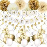 Gold Birthday Party Decorations,Happy Birthday Banner, 16th 18th 21th 30th 40th 50th 60th 70th Gold...